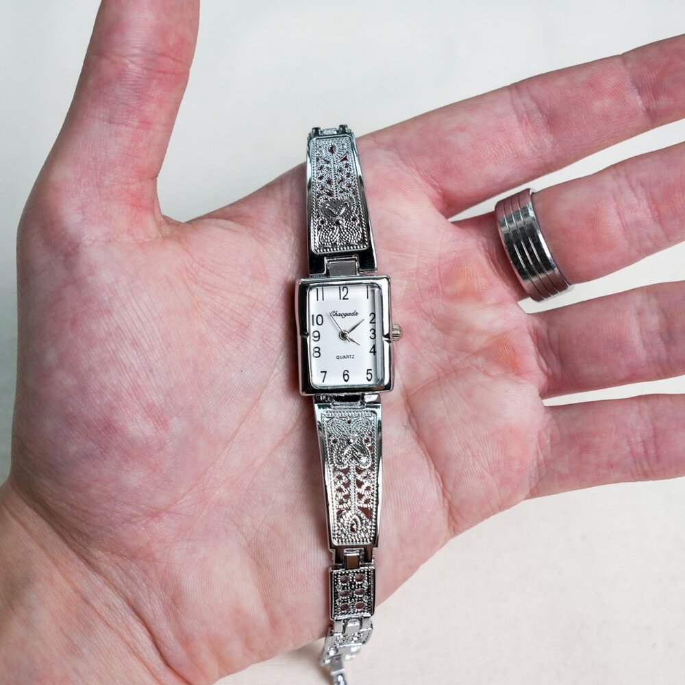 y2k silver rectangle stainless steel vintage quartz watch - Picture 2 of 9